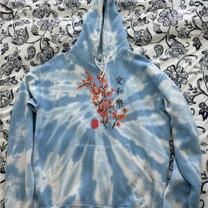 Bowery Supply Company Blue Tie-Dye Hoodie with Cherry Blossom image